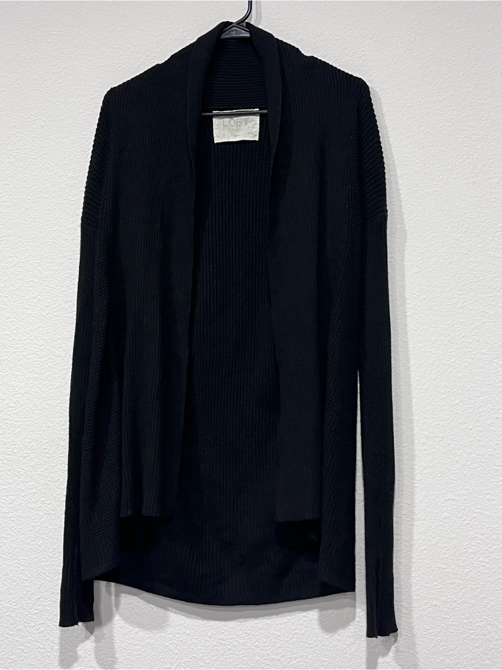 LOFT Lou & Grey Black Open Front Ribbed Knit Cardigan Size S